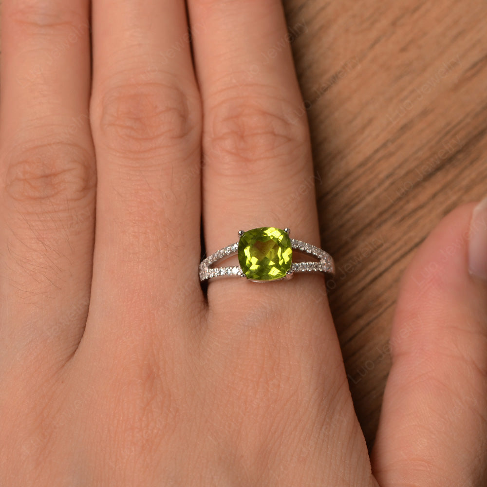 Peridot Ring Split Shank Cushion Cut Ring - LUO Jewelry