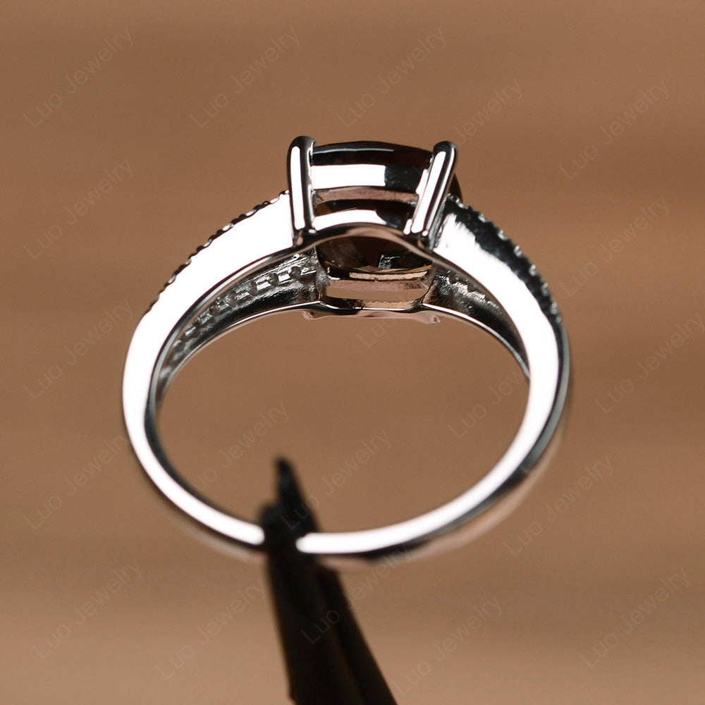 Smoky Quartz Ring Split Shank Cushion Cut Ring - LUO Jewelry