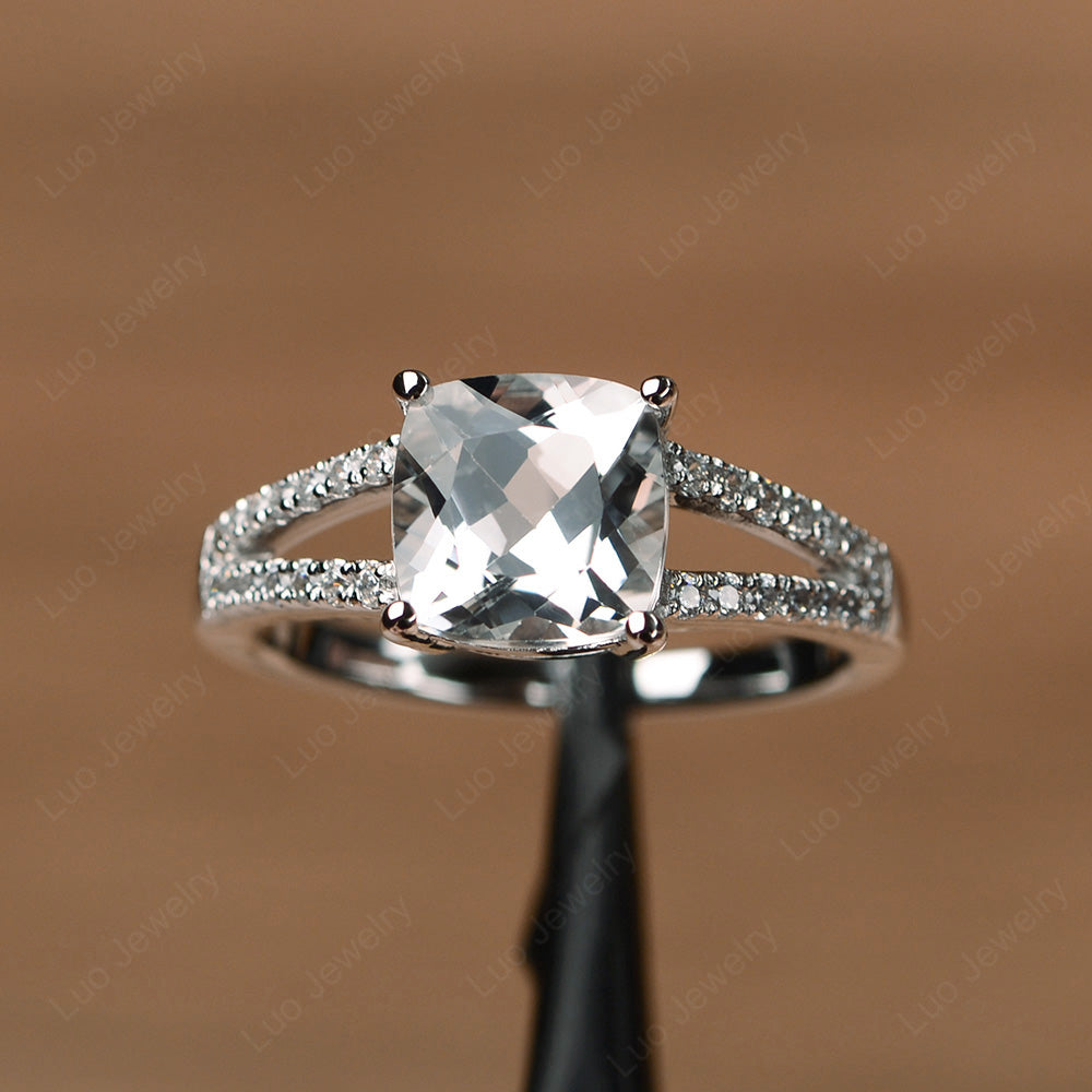 Cushion Cut White Topaz Split Shank Ring LUO