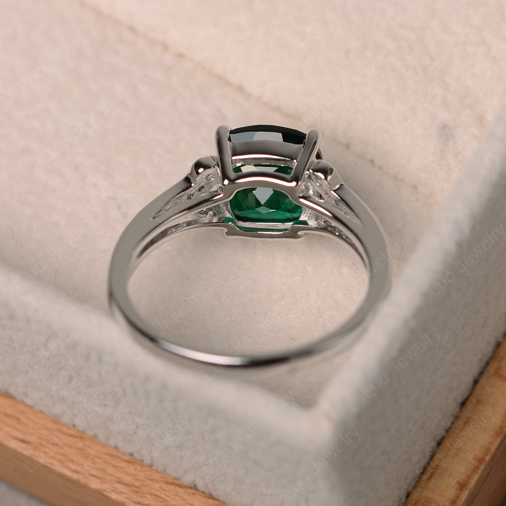 Cushion Shaped Lab Emerald Wedding Ring - LUO Jewelry