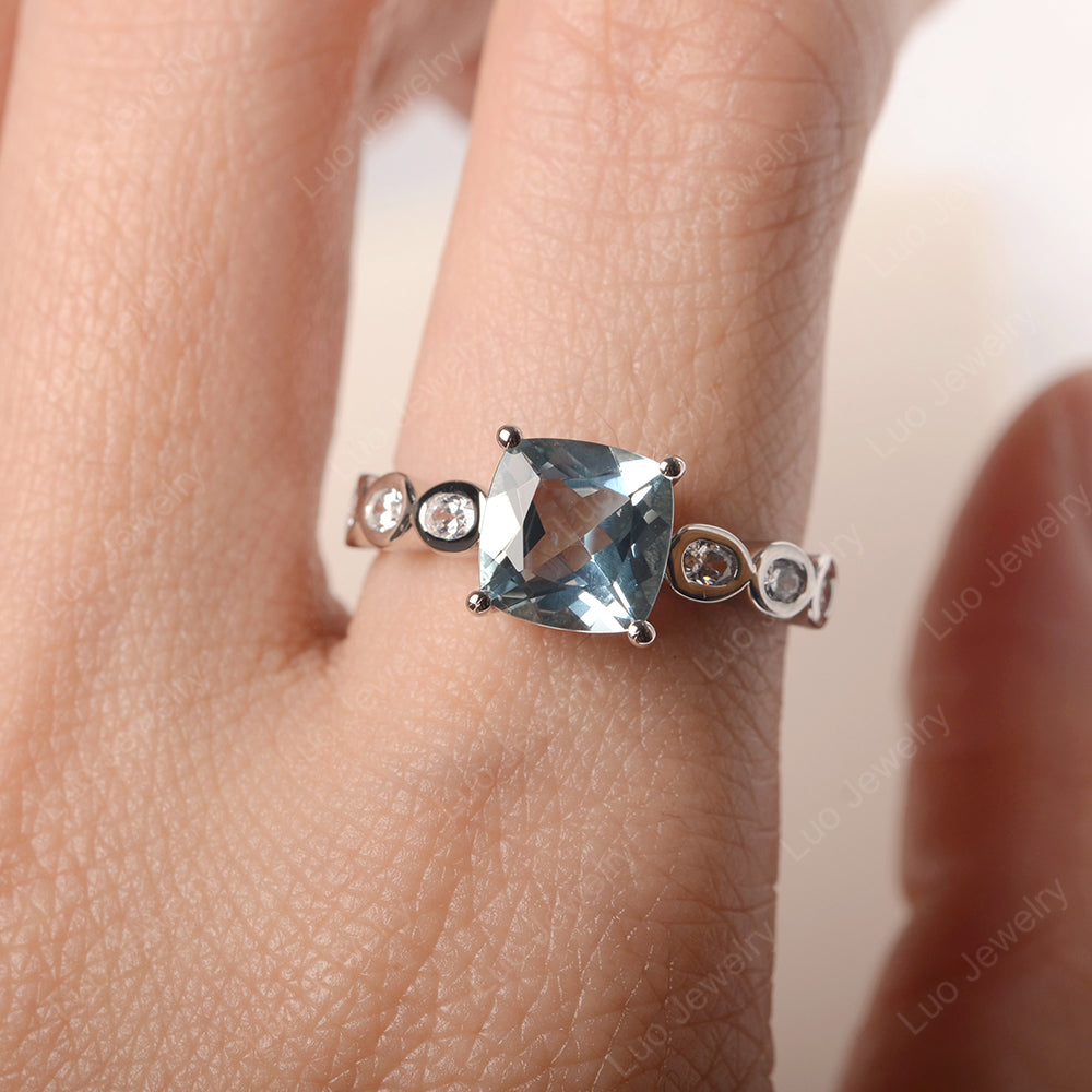 Vintage Aquamarine Ring Cushion Cut Yellow Gold - LUO Jewelry