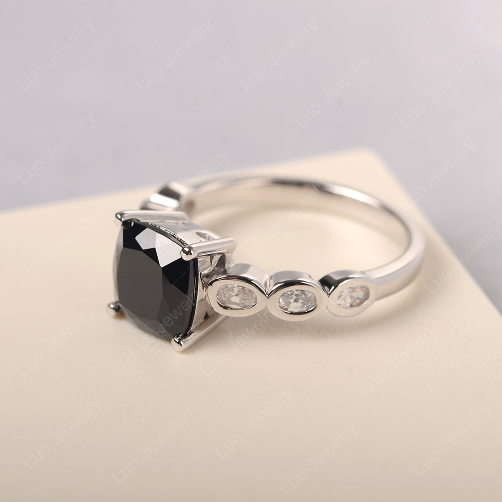 Vintage Black Spinel Ring Cushion Cut Yellow Gold - LUO Jewelry