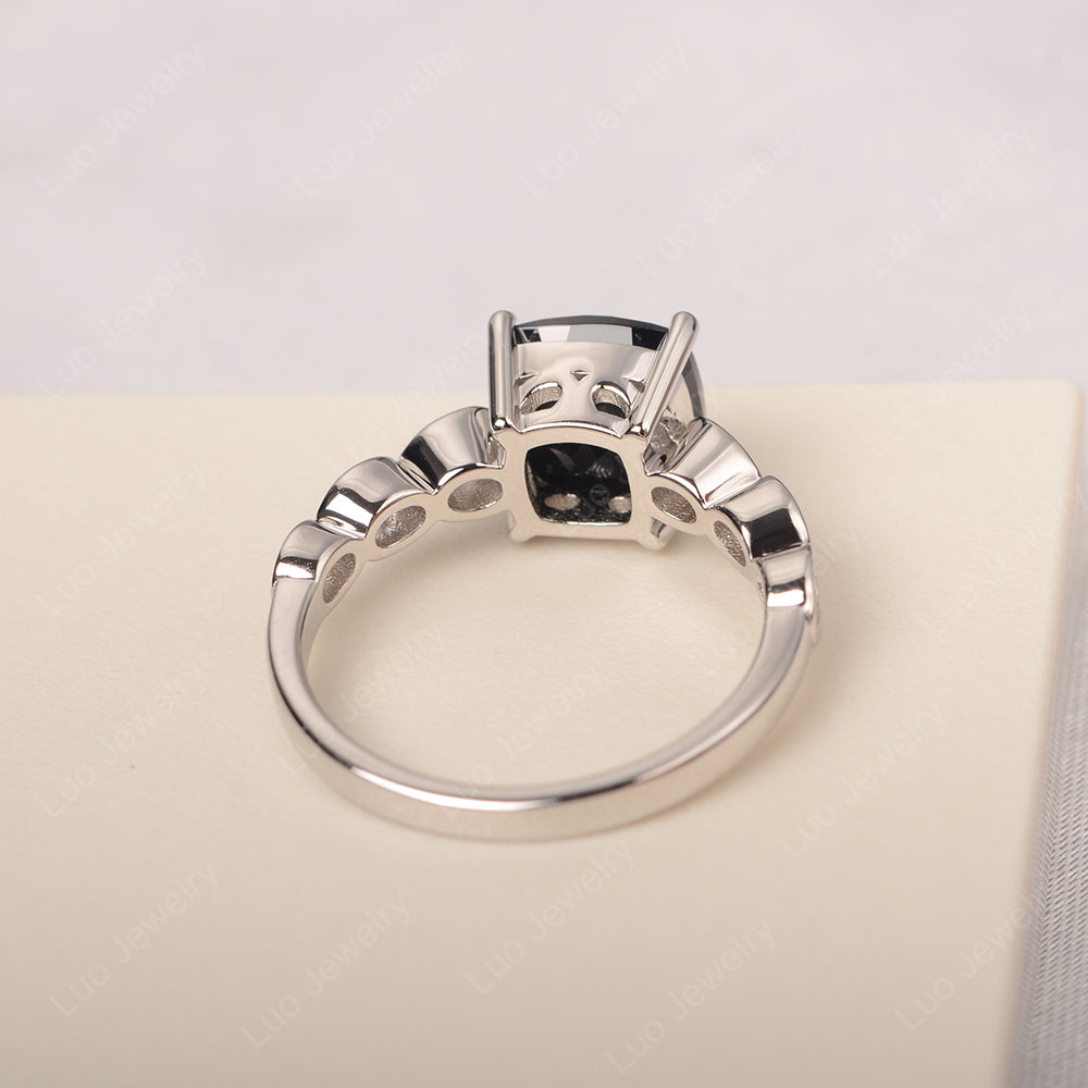 Vintage Black Spinel Ring Cushion Cut Yellow Gold - LUO Jewelry