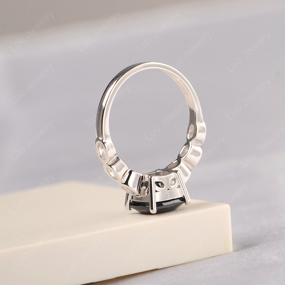 Vintage Black Spinel Ring Cushion Cut Yellow Gold - LUO Jewelry