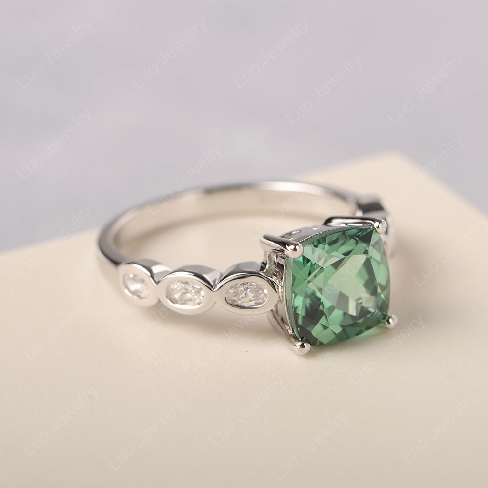 Vintage Green Sapphire Ring Cushion Cut Yellow Gold - LUO Jewelry