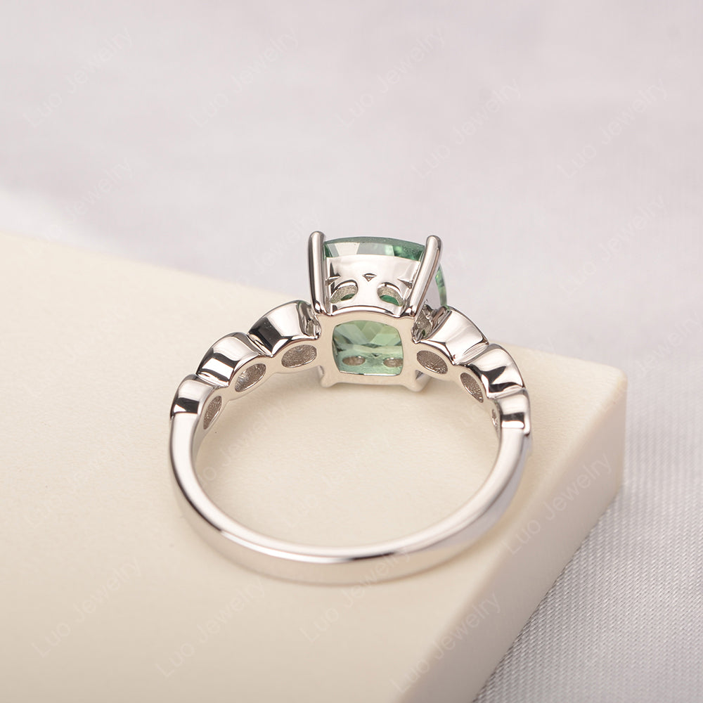 Vintage Green Sapphire Ring Cushion Cut Yellow Gold - LUO Jewelry