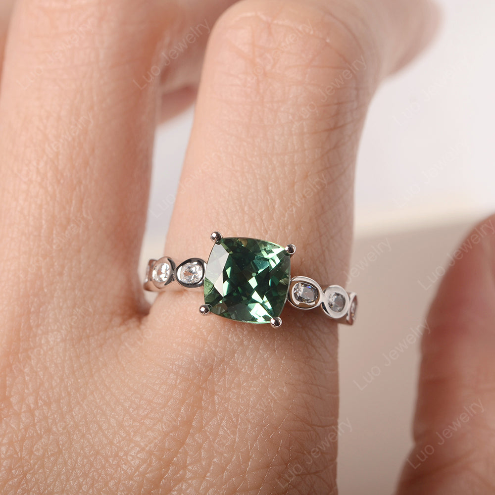 Vintage Green Sapphire Ring Cushion Cut Yellow Gold - LUO Jewelry