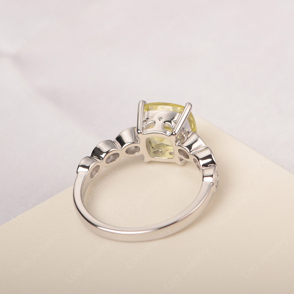 Vintage Lemon Quartz Ring Cushion Cut Yellow Gold - LUO Jewelry
