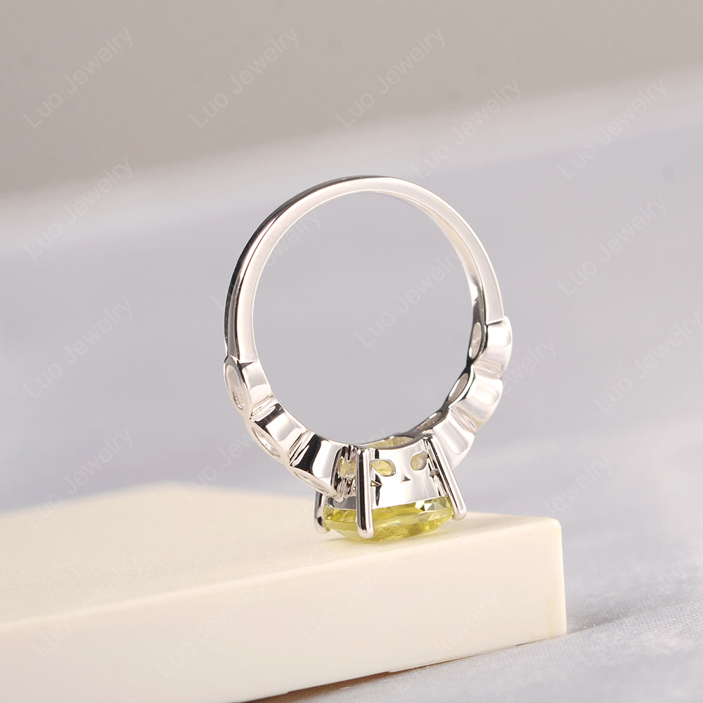 Vintage Lemon Quartz Ring Cushion Cut Yellow Gold - LUO Jewelry