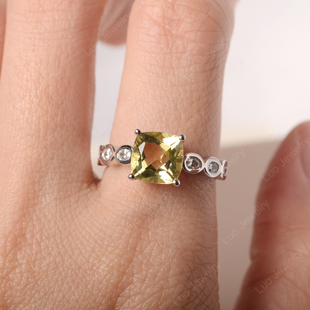 Vintage Lemon Quartz Ring Cushion Cut Yellow Gold - LUO Jewelry