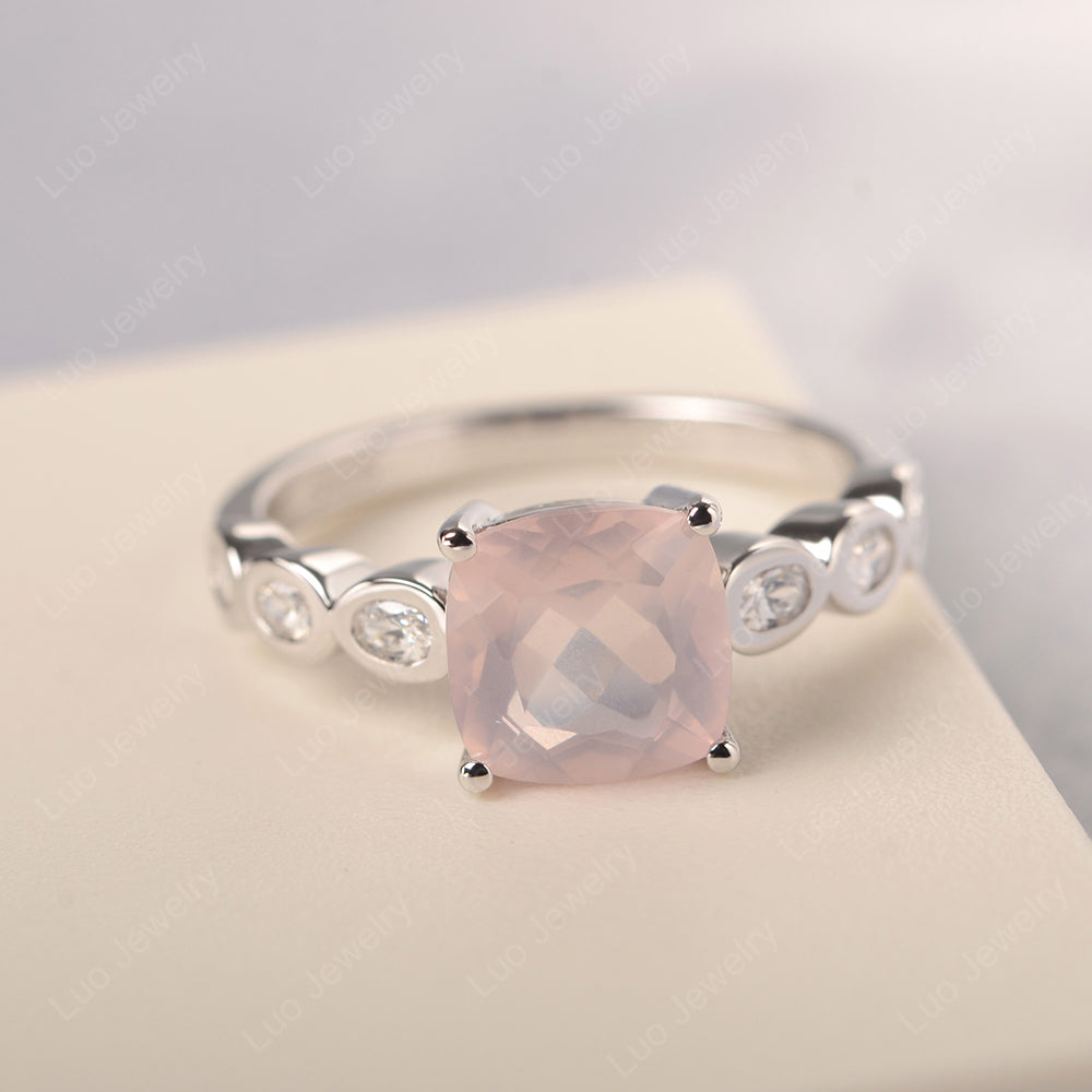 Vintage Rose Quartz Ring Cushion Cut Yellow Gold - LUO Jewelry