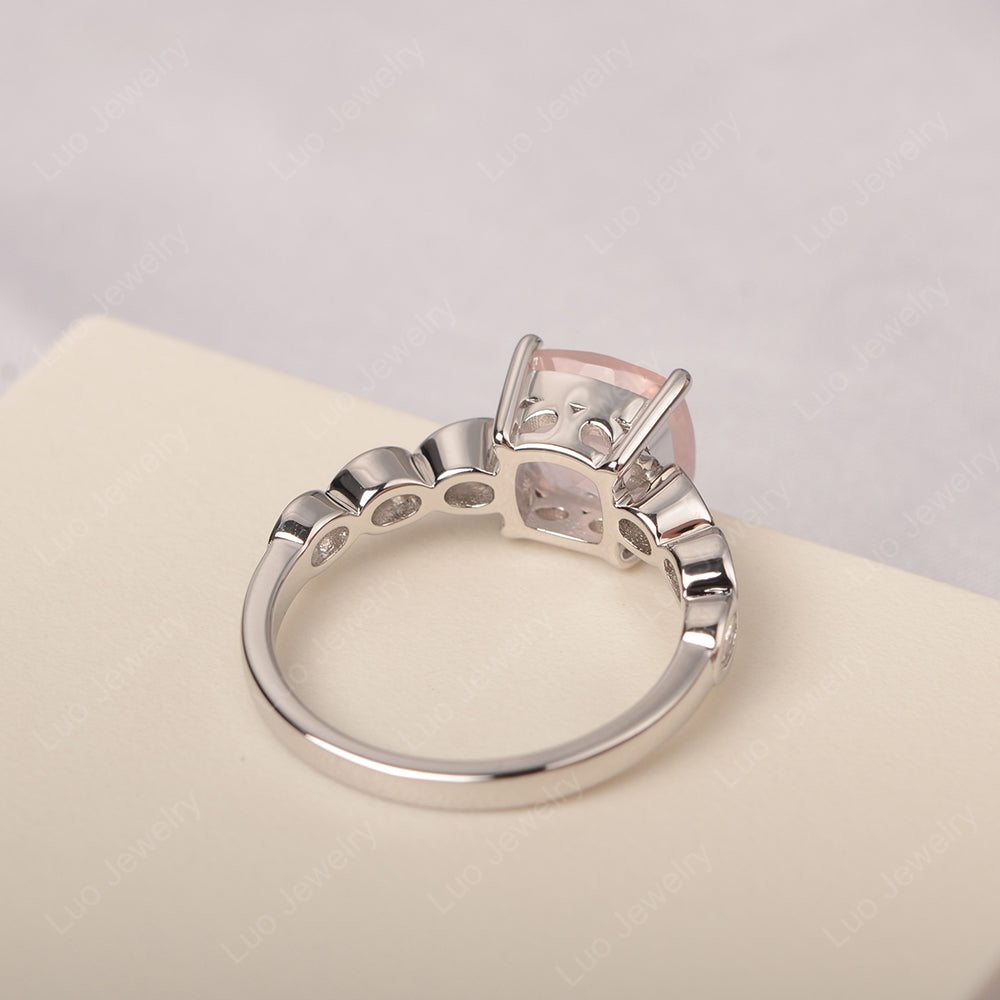 Vintage Rose Quartz Ring Cushion Cut Yellow Gold - LUO Jewelry