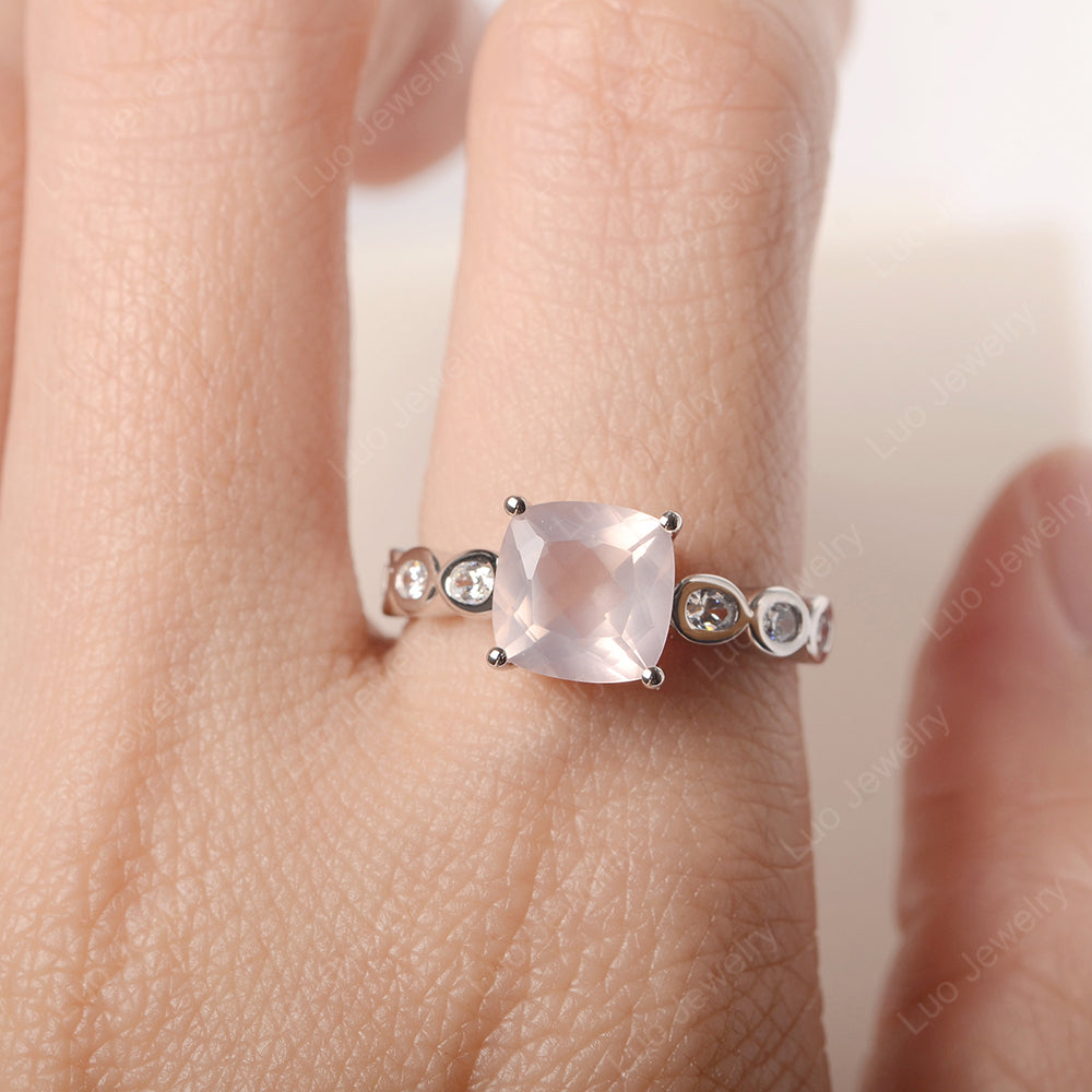 Vintage Rose Quartz Ring Cushion Cut Yellow Gold - LUO Jewelry