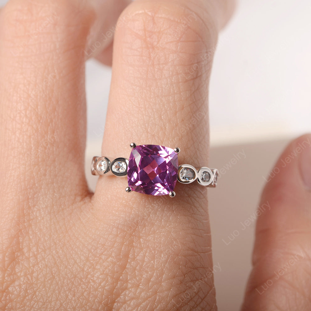 Vintage Pink Sapphire Ring Cushion Cut Yellow Gold - LUO Jewelry