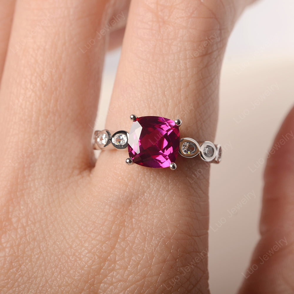 Vintage Ruby Ring Cushion Cut Yellow Gold - LUO Jewelry