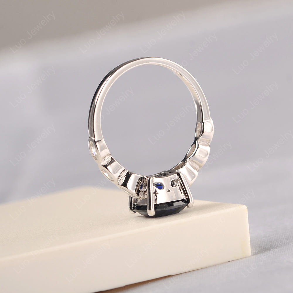 Vintage Lab Sapphire Ring Cushion Cut Yellow Gold - LUO Jewelry