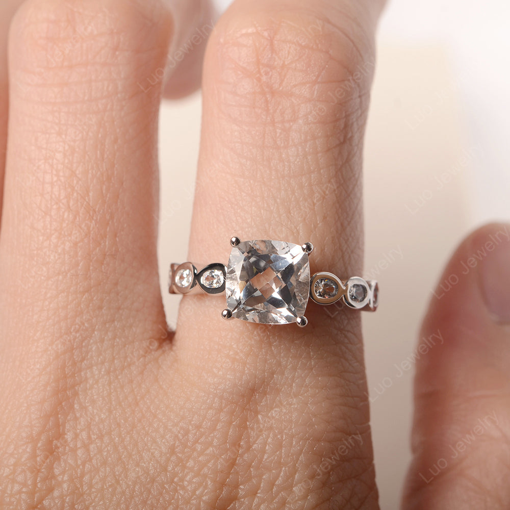 Vintage White Topaz Ring Cushion Cut Yellow Gold - LUO Jewelry