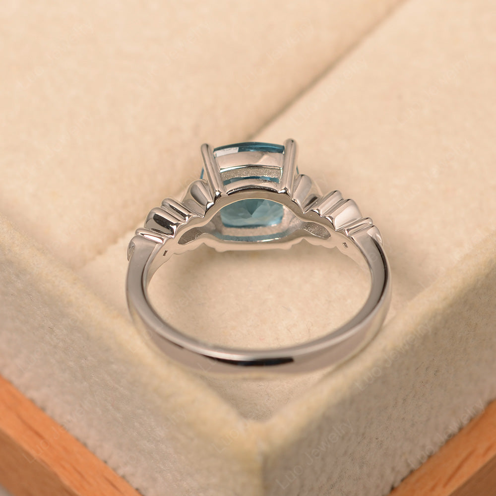 Antique Cushion Cut London Blue Topaz Solitaire Ring - LUO Jewelry