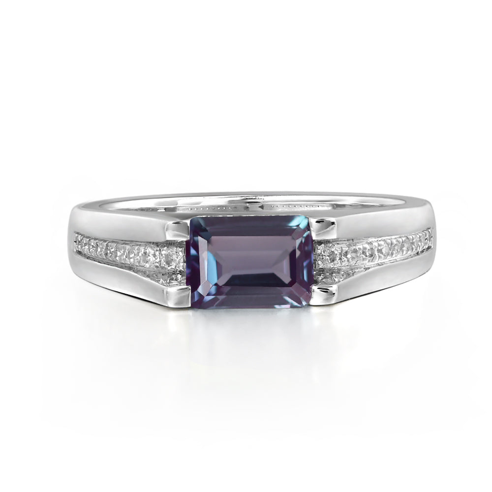 East West Alexandrite Ring Emerald Cut Engagement Ring - LUO Jewelry