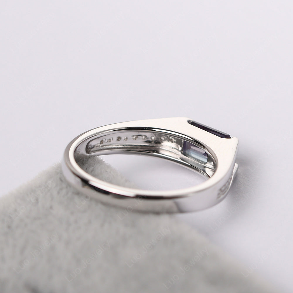 East West Alexandrite Ring Emerald Cut Engagement Ring - LUO Jewelry