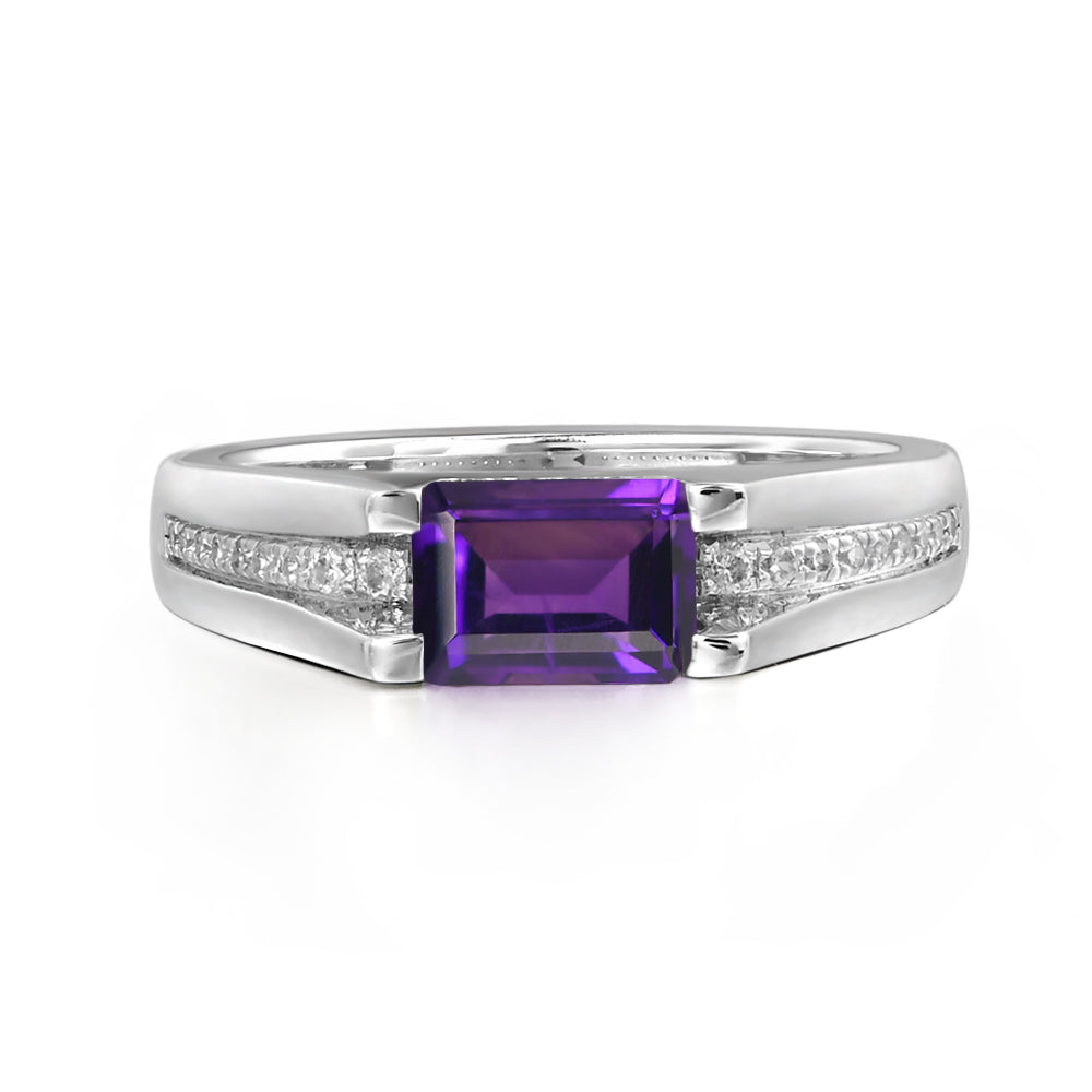 East West Amethyst Ring Emerald Cut Engagement Ring - LUO Jewelry