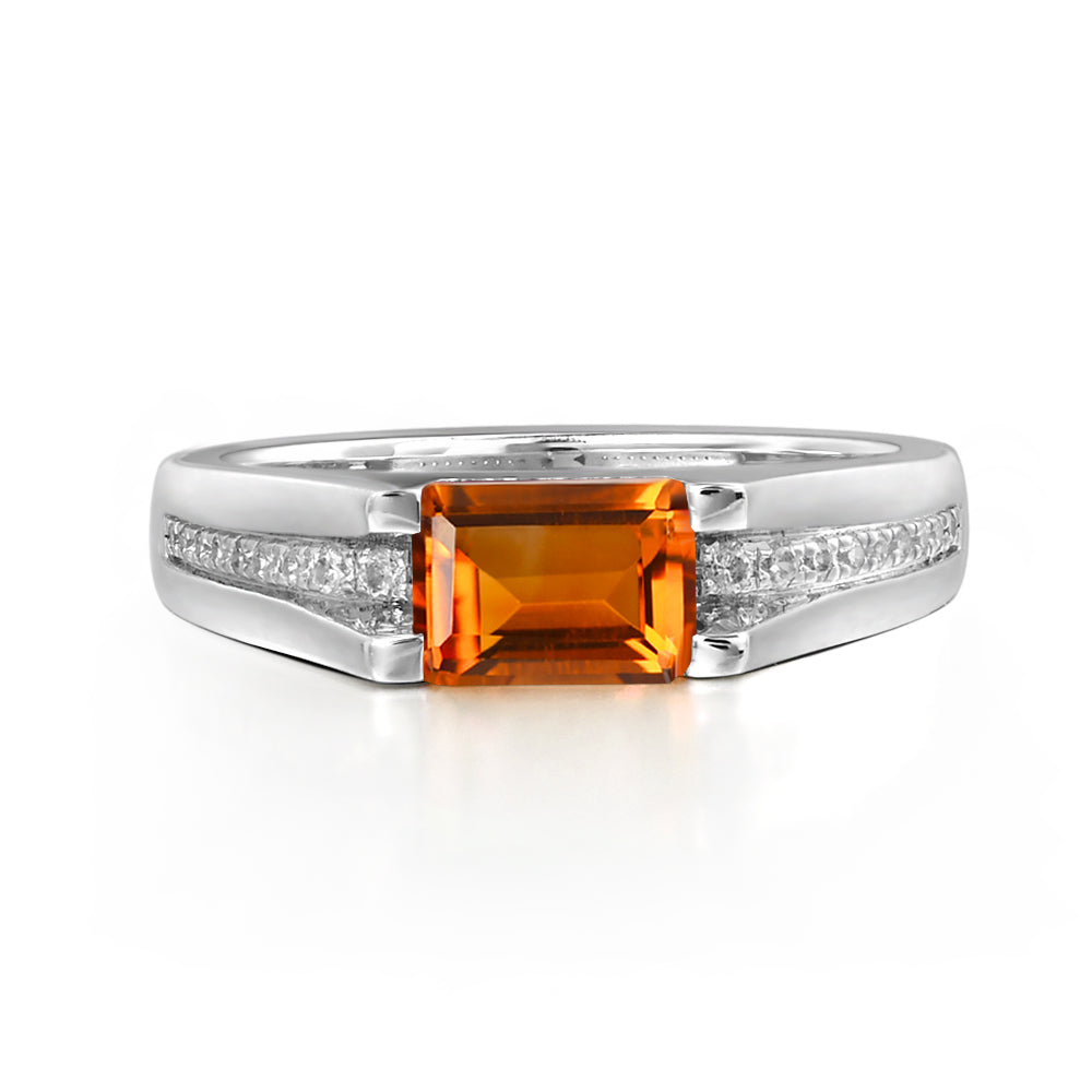 East West Citrine Ring Emerald Cut Engagement Ring - LUO Jewelry