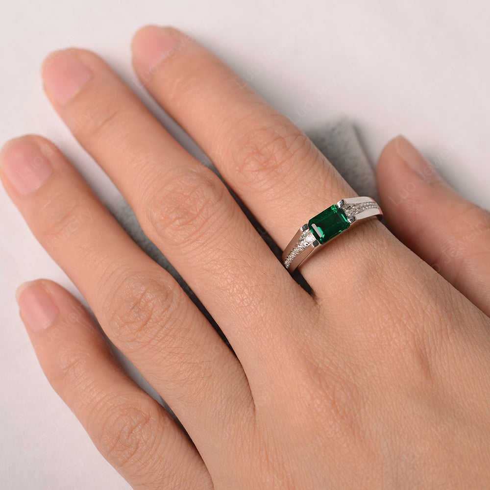 East West Lab Emerald Ring Emerald Cut Engagement Ring - LUO Jewelry