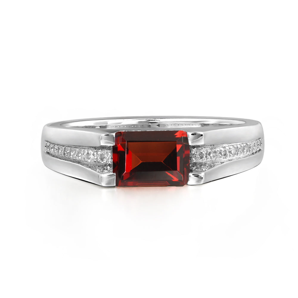 East West Garnet Ring Emerald Cut Engagement Ring - LUO Jewelry