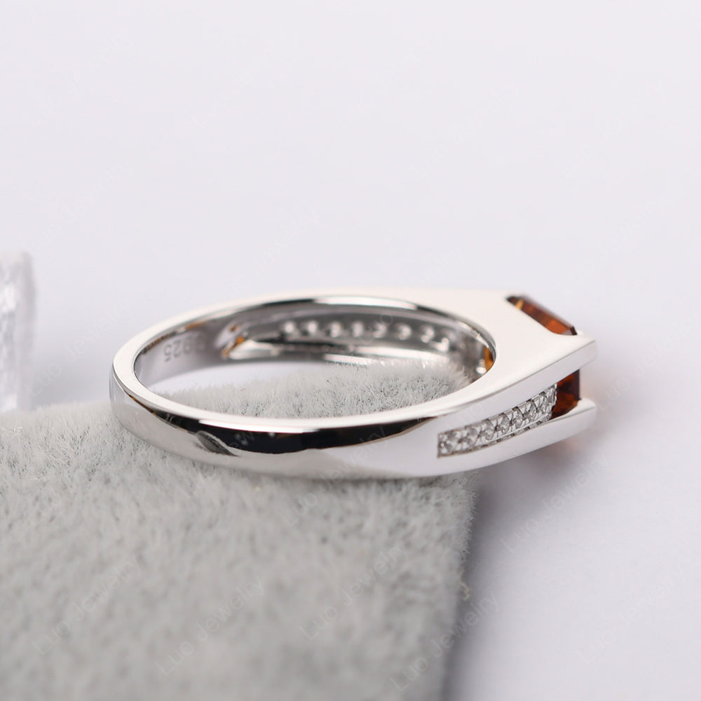 East West Garnet Ring Emerald Cut Engagement Ring - LUO Jewelry