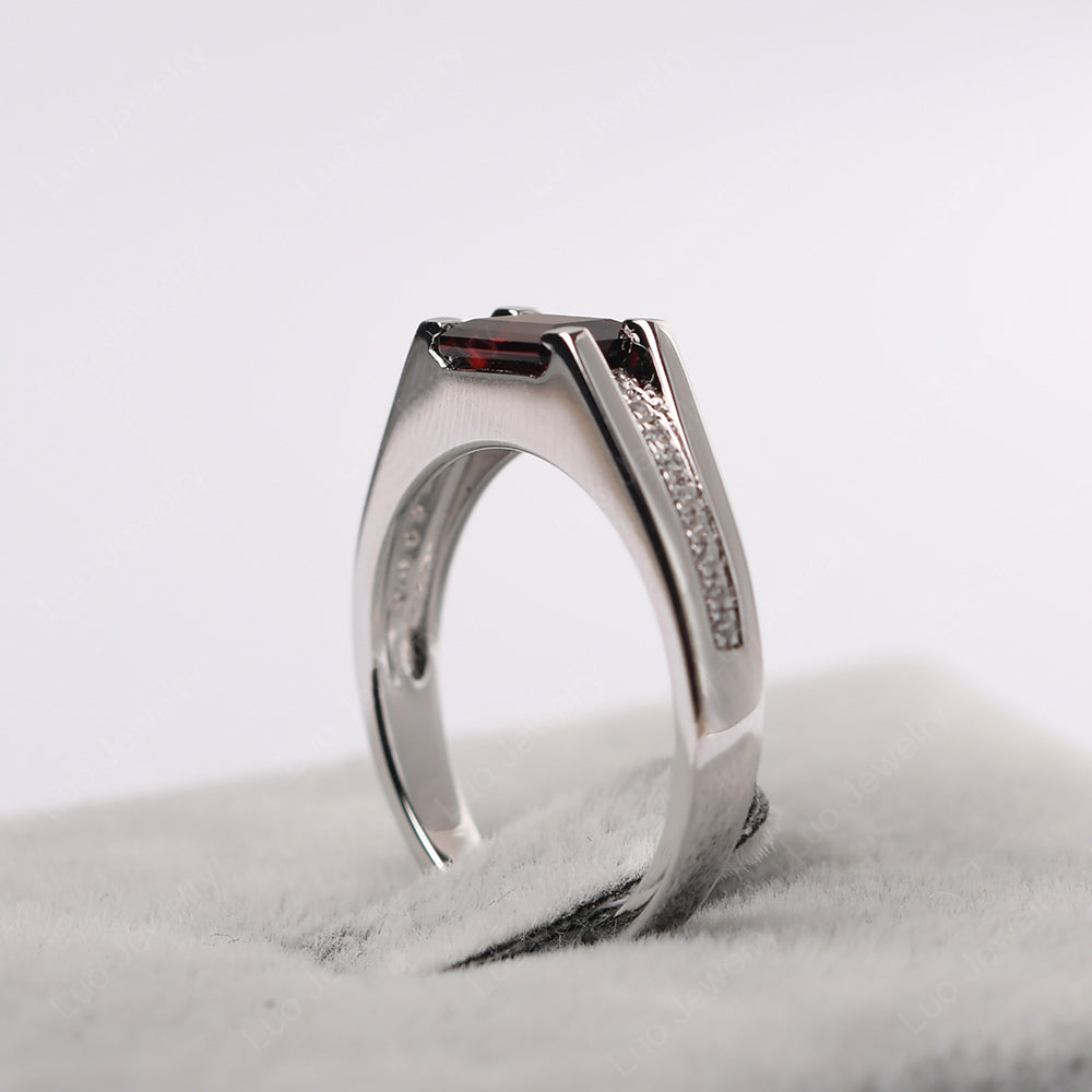 East West Garnet Ring Emerald Cut Engagement Ring - LUO Jewelry