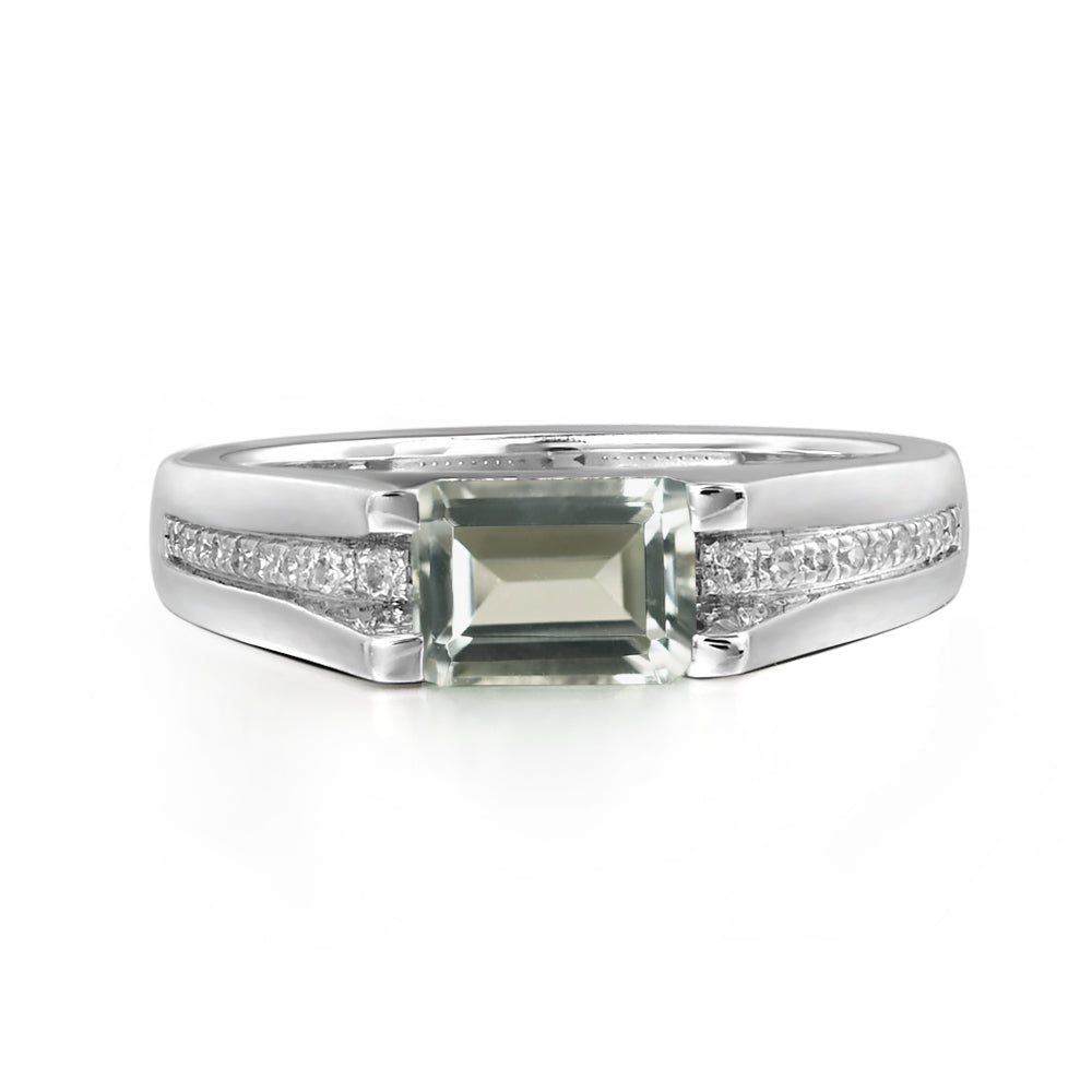 East West Green Amethyst Ring Emerald Cut Engagement Ring - LUO Jewelry