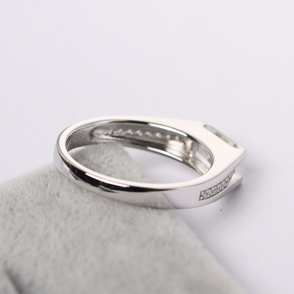 East West Green Amethyst Ring Emerald Cut Engagement Ring - LUO Jewelry