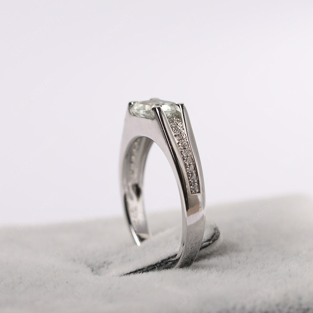 East West Green Amethyst Ring Emerald Cut Engagement Ring - LUO Jewelry