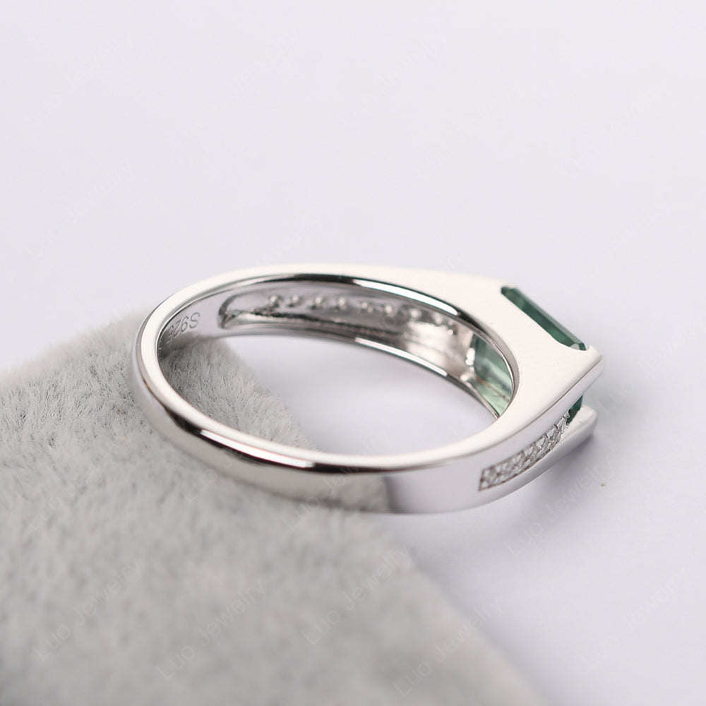 East West Green Sapphire Ring Emerald Cut Engagement Ring - LUO Jewelry
