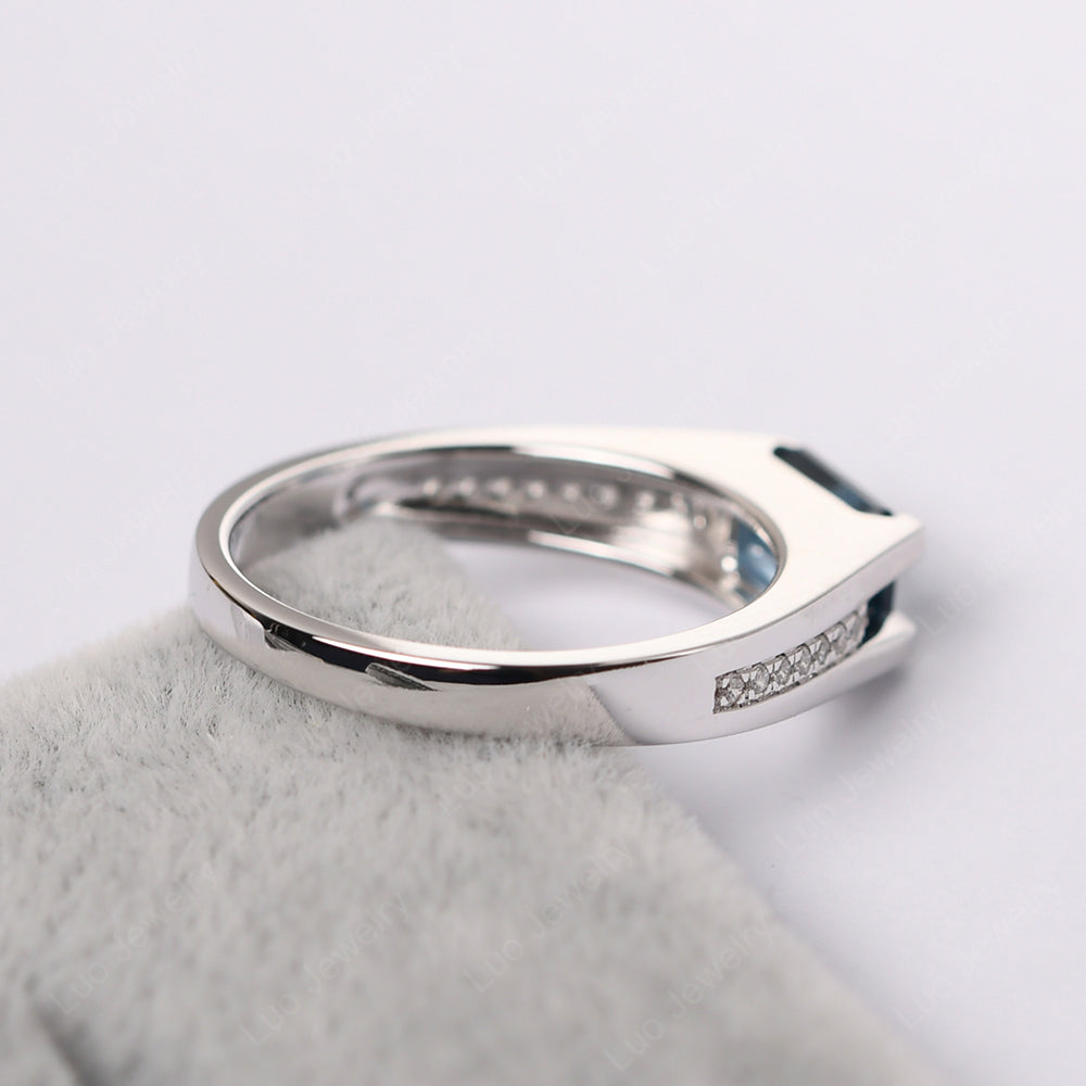 East West London Blue Topaz Ring Emerald Cut Engagement Ring - LUO Jewelry