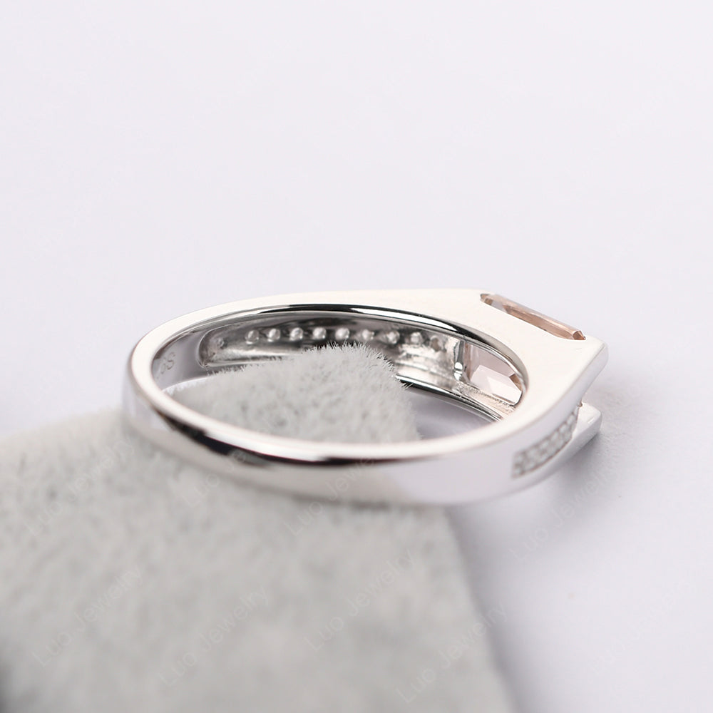 East West Morganite Ring Emerald Cut Engagement Ring - LUO Jewelry