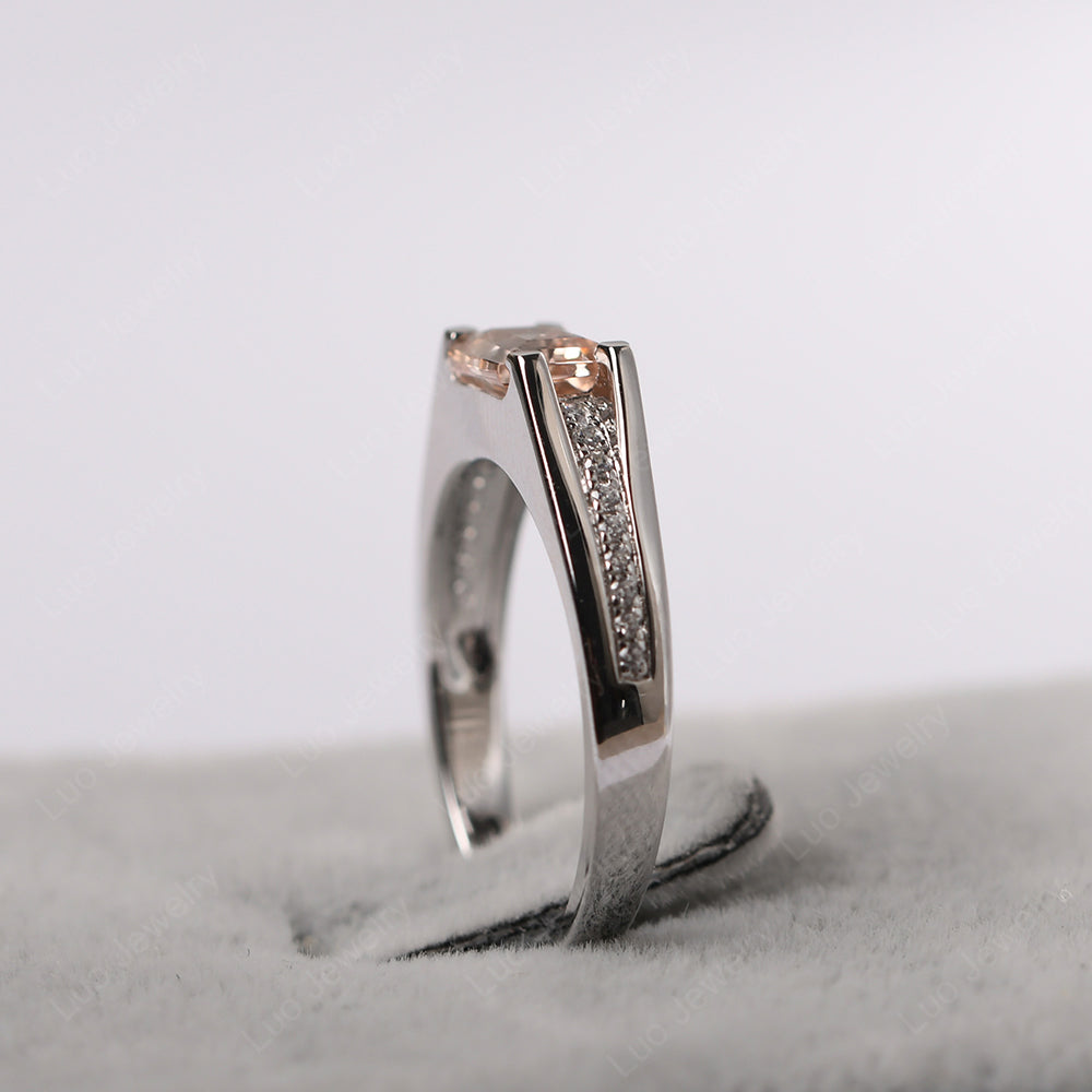 East West Morganite Ring Emerald Cut Engagement Ring - LUO Jewelry