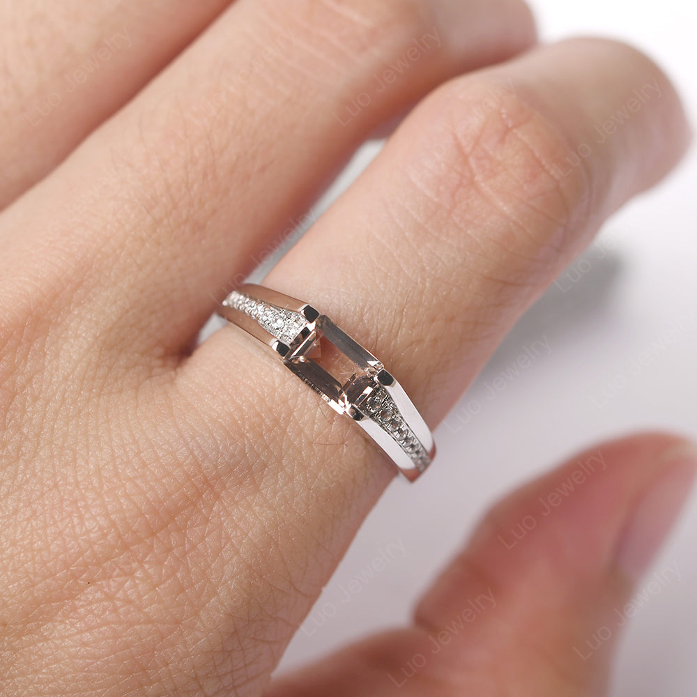 East West Morganite Ring Emerald Cut Engagement Ring - LUO Jewelry