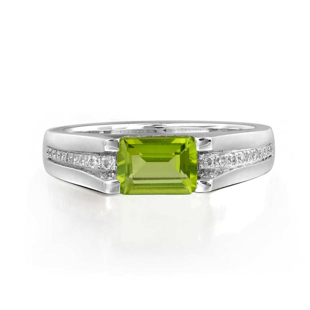 East West Peridot Ring Emerald Cut Engagement Ring - LUO Jewelry