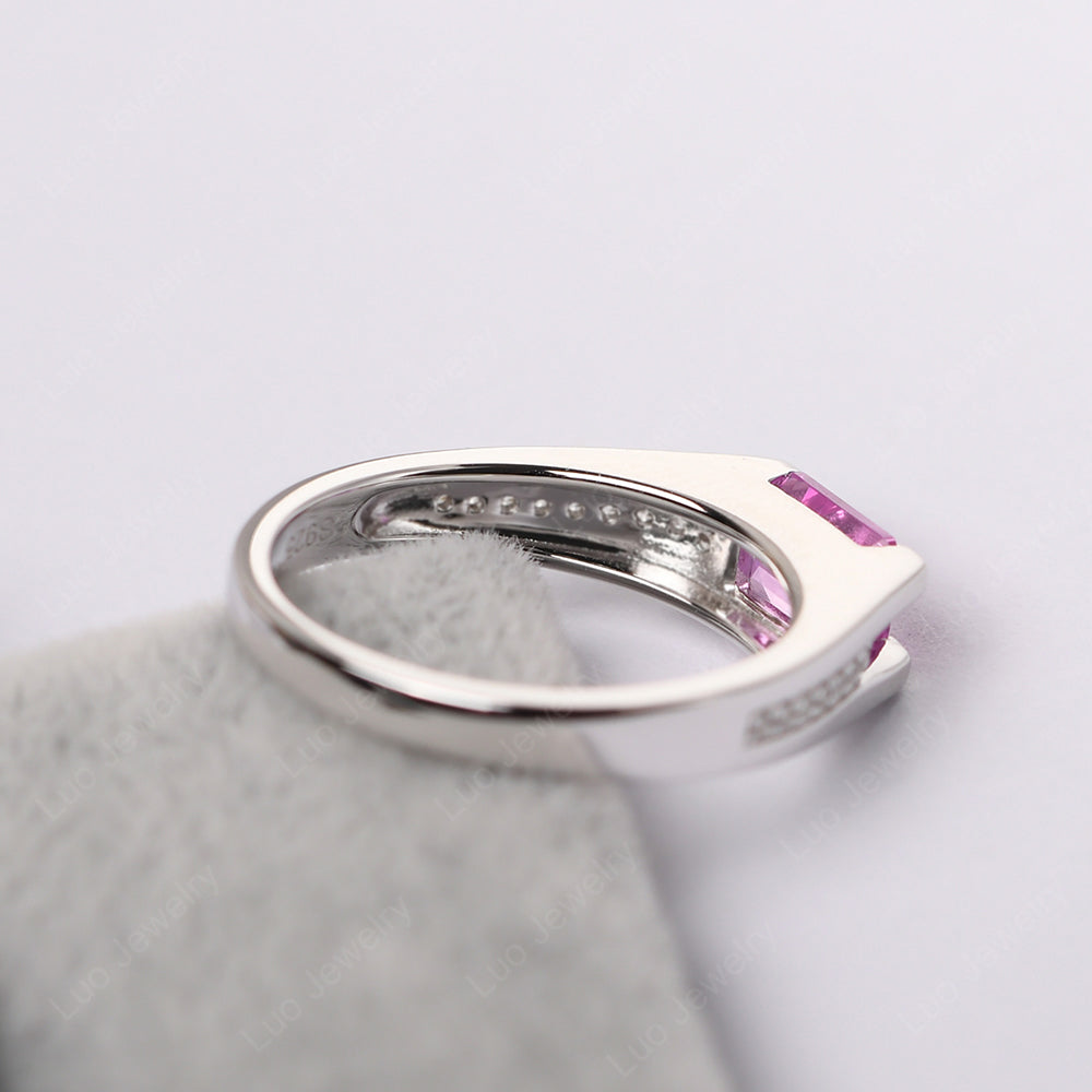 East West Pink Sapphire Ring Emerald Cut Engagement Ring - LUO Jewelry