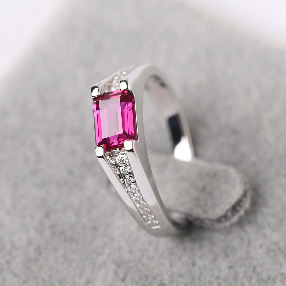 East West Ruby Ring Emerald Cut Engagement Ring - LUO Jewelry