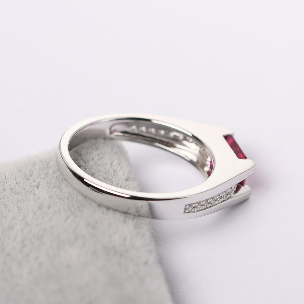 East West Ruby Ring Emerald Cut Engagement Ring - LUO Jewelry