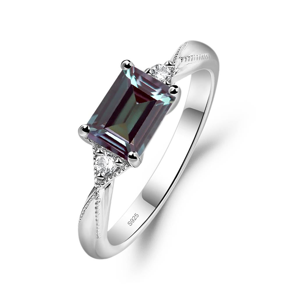 Horizontal Emerald Cut Alexandrite Engagement Ring - LUO Jewelry #metal_sterling silver