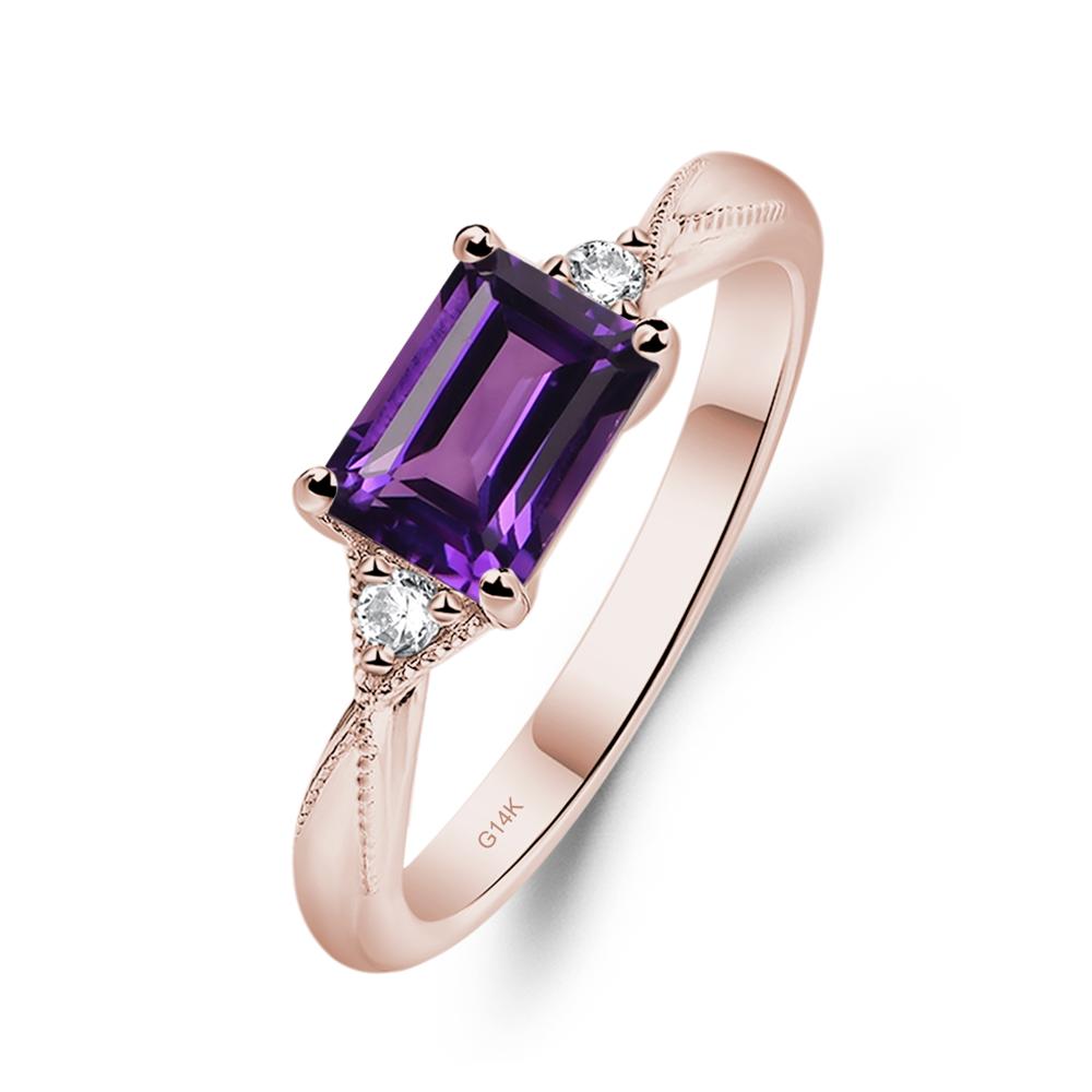 Horizontal Emerald Cut Amethyst Engagement Ring - LUO Jewelry #metal_14k rose gold