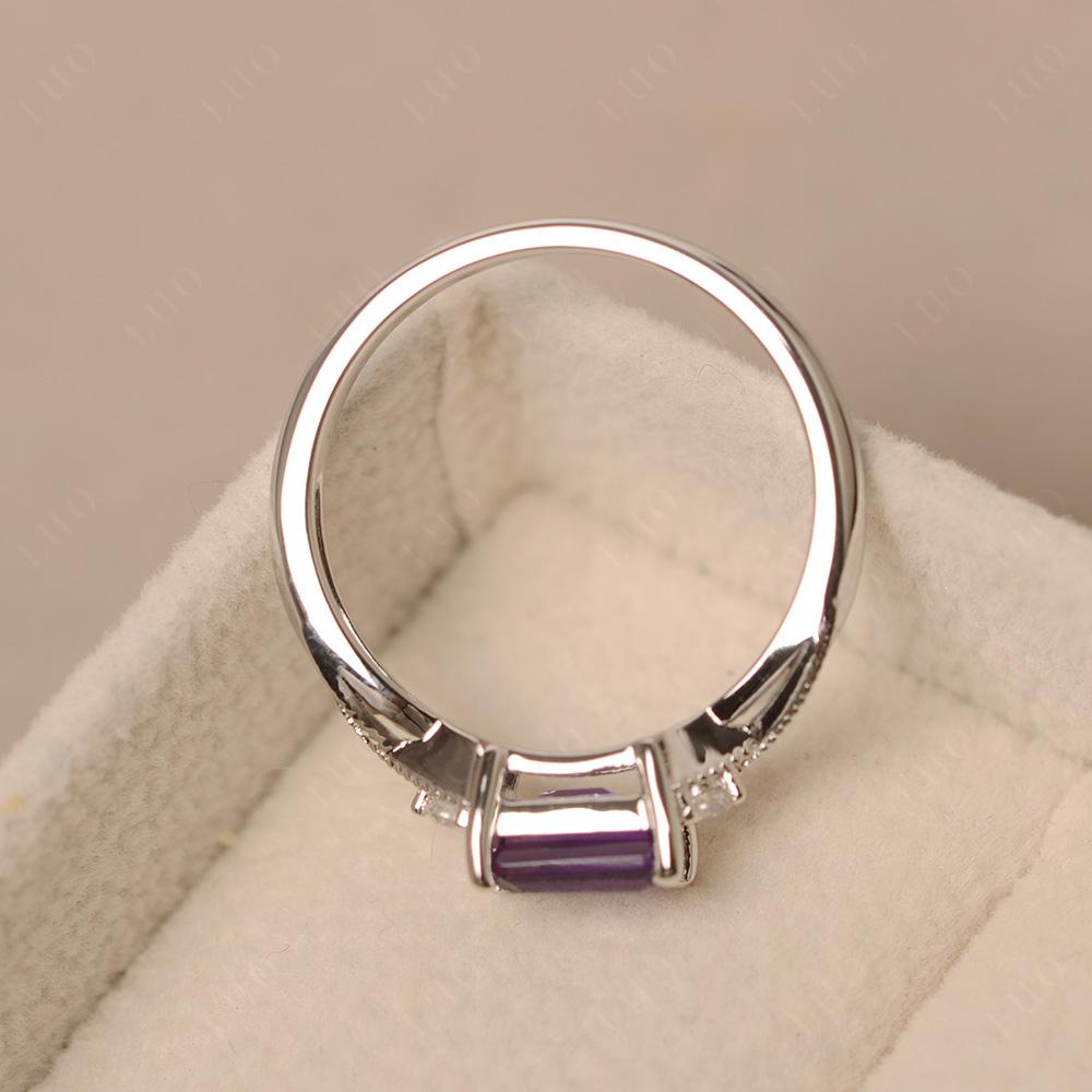 Horizontal Emerald Cut Amethyst Engagement Ring - LUO Jewelry