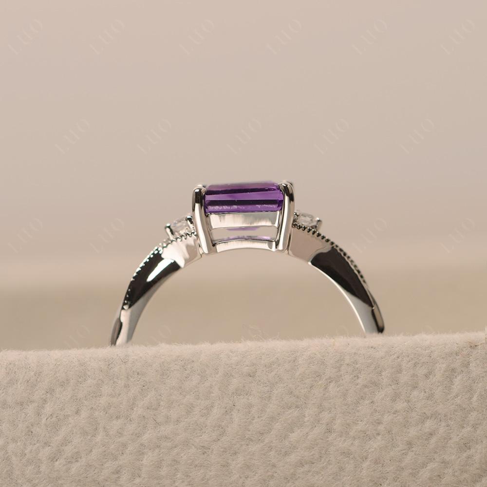 Horizontal Emerald Cut Amethyst Engagement Ring - LUO Jewelry
