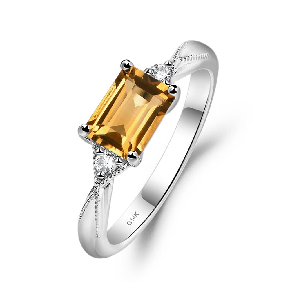 Horizontal Emerald Cut Citrine Engagement Ring - LUO Jewelry #metal_14k white gold