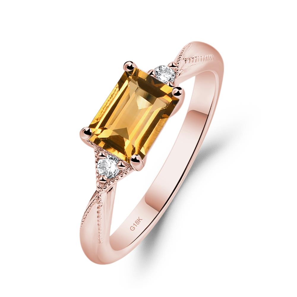 Horizontal Emerald Cut Citrine Engagement Ring - LUO Jewelry #metal_18k rose gold