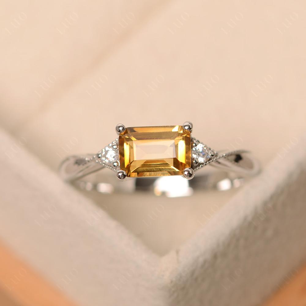 Horizontal Emerald Cut Citrine Engagement Ring - LUO Jewelry