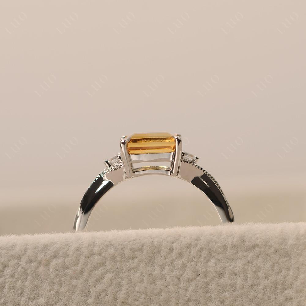 Horizontal Emerald Cut Citrine Engagement Ring - LUO Jewelry